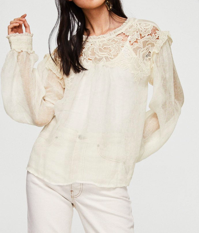 Mango Embroidered linen-blend blouse