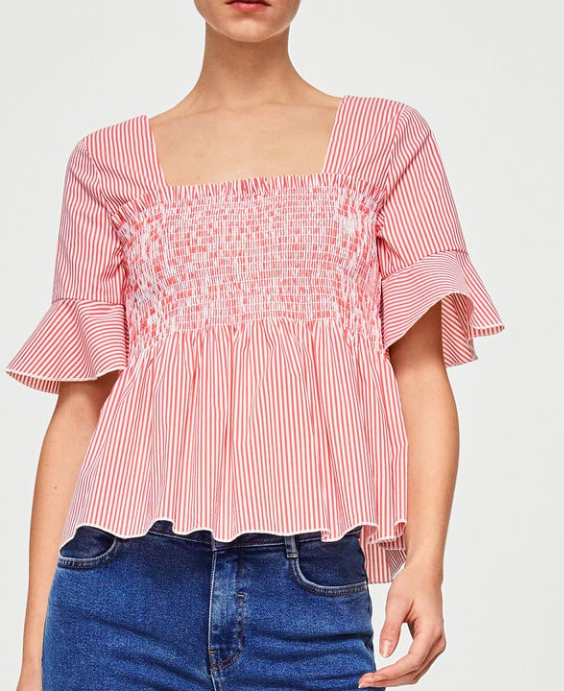 MANGO Ruched detail striped blouse