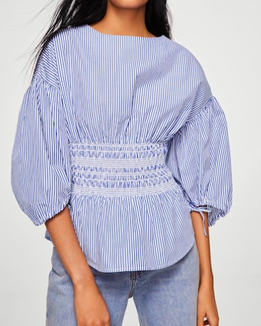 MANGO Ruched detail striped blouse