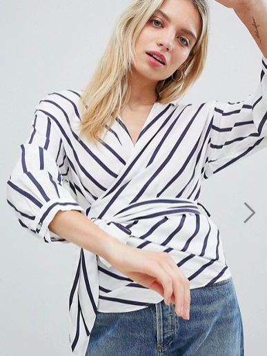 Only Striped Wrap Top