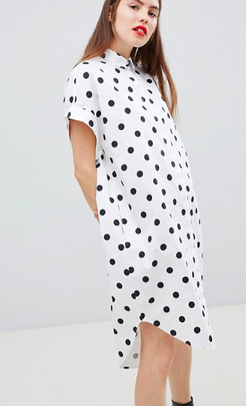 Monki Polka Dot Short Sleeve Shirt Dress