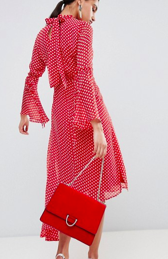 Boohoo High Neck Polka Dot Asymmetric Hem Dress