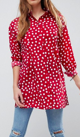 ASOS DESIGN Longline Shirt in Polka Dot