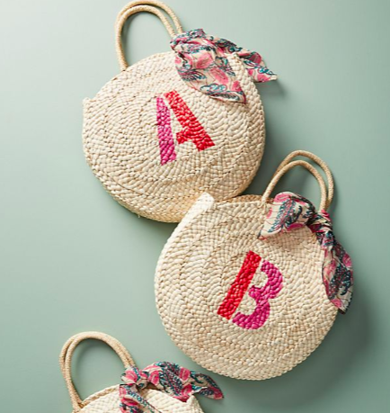 Anthropologie Monogram Straw Tote Bag