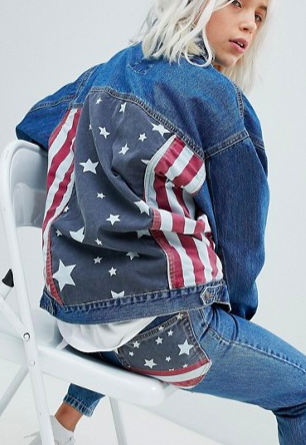 Pull&Bear Usa Flag Oversized Denim Jacket