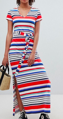 New Look Stripe V Neck T-Shirt Maxi Dress