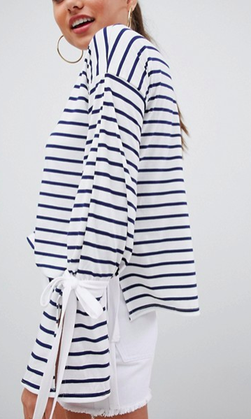 Missguided Tie Detail Stripe Top