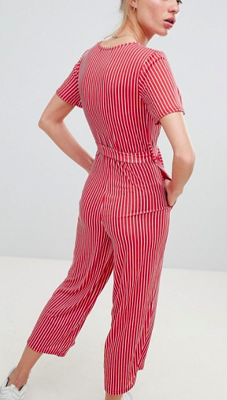 Daisy Street Jumpsuit With Wrap Front In Stripe