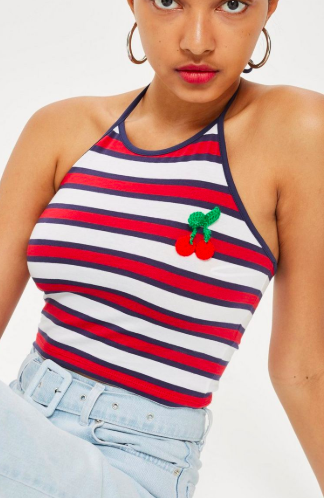 TOpshop Cherry Striped Halter Neck Top