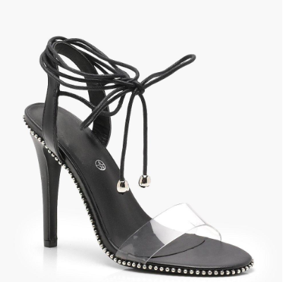 Boohoo Alexis Studded Wrap Strap Clear Band Heels