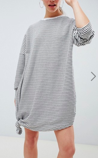 Missguided Petite Oversized Stripe Knot Detail T-Shirt Dress