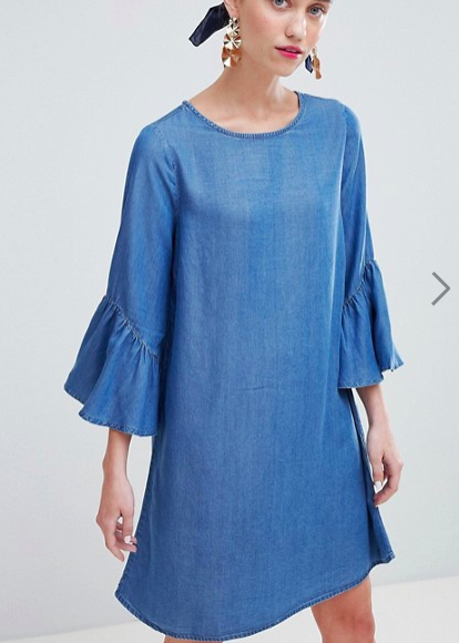 New Look Shift Dress with Ruffle Sleeve