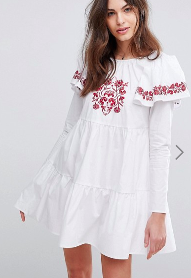 Fashion Union Embroidered Smock Dress With Exaggerated Sleeves