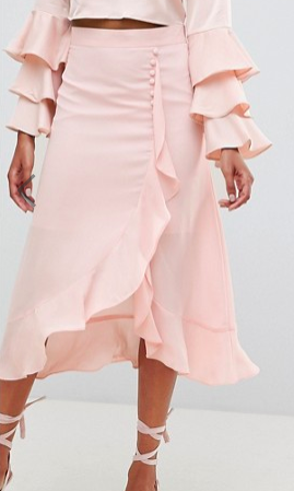 ASOS DESIGN chiffon midi skirt with button and frill detail