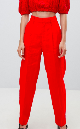 Mango linen tapered tailored PANTS in red