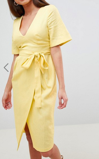 ASOS DESIGN linen midi pencil dress with kimono sleeve