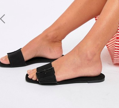 Bershka buckle flat sandal in black