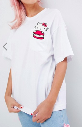 Hello Kitty x ASOS DESIGN oversize t-shirt with peeping macaroon motif