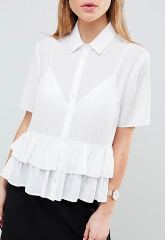 ASOS DESIGN short sleeve soft shirt with double ruffle hem