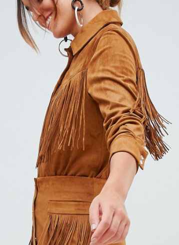 Mango fringe faux suede shirt in brown