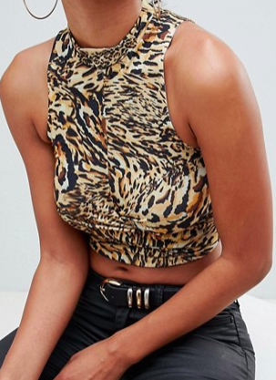 ASOS DESIGN sleeveless twist front crop top in animal print