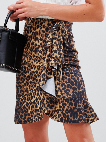 ASOS DESIGN mini wrap skirt in leopard print