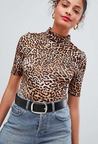 Nobody's Child high neck short sleeved body in leopard