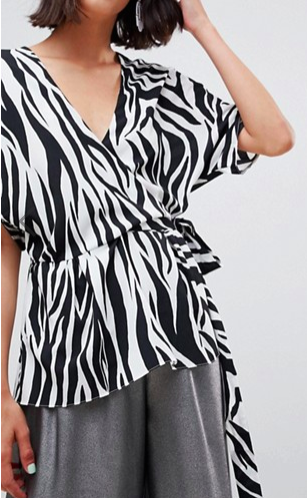 ASOS DESIGN wrap top with kimono sleeve in zebra print