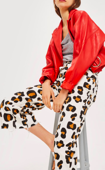 MOTO Animal Print Cropped Wide Leg Jeans