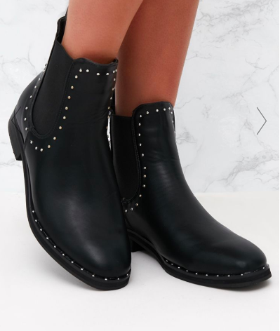 PLT BLACK PU STUDDED CHELSEA BOOT