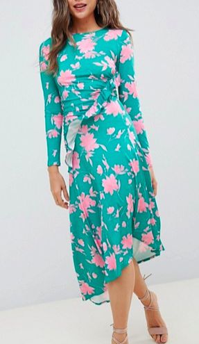 ASOS DESIGN midi dress with ruched waist in shadow print