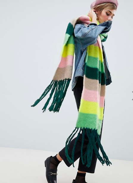 ASOS DESIGN oversized brushed scarf in stripe with tassels