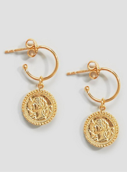 ASOS DESIGN Hoop earrings with vintage coin charms in gold plated sterling silver