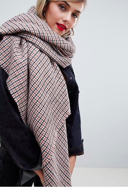 ASOS DESIGN oversized square scarf in tweed check