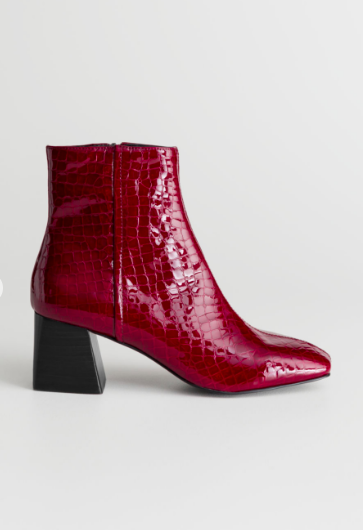 Stories Patent Square Toe Ankle Boots