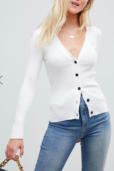 ASOS DESIGN cardigan in fine knit rib with buttons