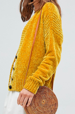 ASOS DESIGN Cropped Cardigan In Chenille With Buttons