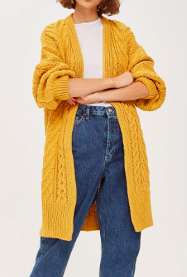 Topshop Cable Knit Longline Cardigan