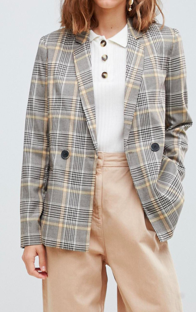 Stradivarius Yellow Check double breasted blazer