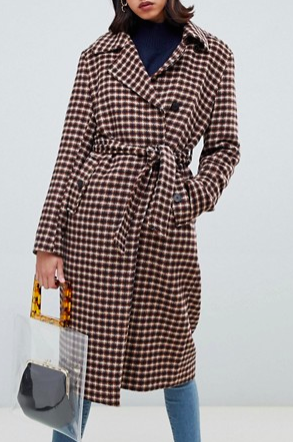 Selected Femme Check Wool Wrap Coat