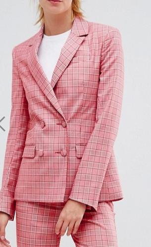 ASOS DESIGN Tall Tailored Double Breasted Blazer in Red Check