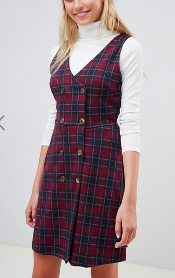 New Look Plaid Double Breasted Pinny Dress
