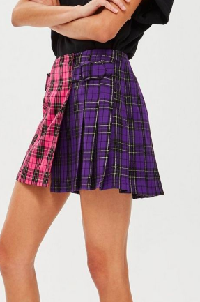 Topshop Mixed Check Buckle Kilt Skirt