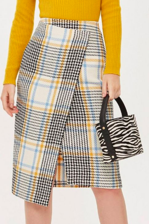 Topshop Check Wrap Midi Skirt