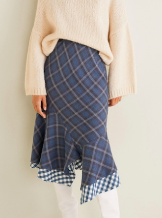 mango Checkered asymmetric skirt