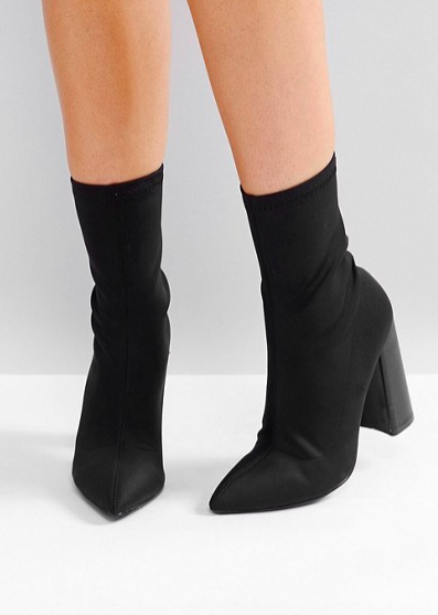 Public Desire Libby Black High Heeled Sock Boots