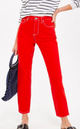 Topshop Red Straight Leg Jeans