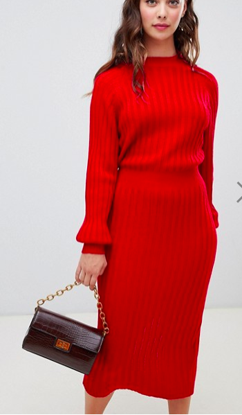 Lost Ink midi sweater dress in ribbed knit