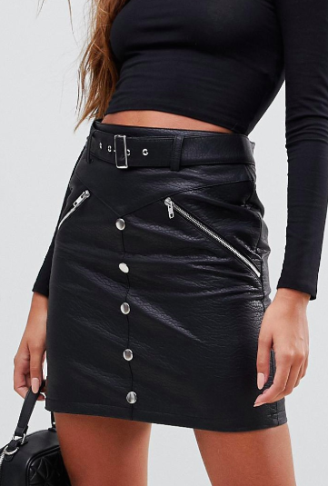 ASOS DESIGN leather look mini skirt with pockets zips and poppers