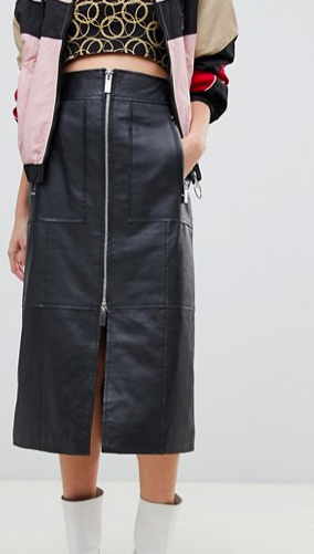 River Island studio leather midi skirt with zip front in black